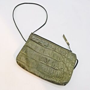 Vintage Green Mountain Croc Leather Shoulder Crossbody Bag Zip Top Made in USA